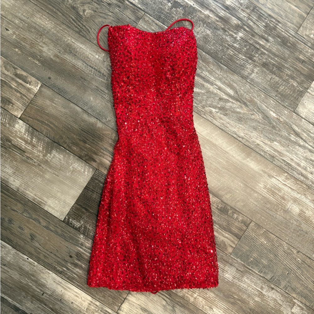 Red Sequin Strapless Dress